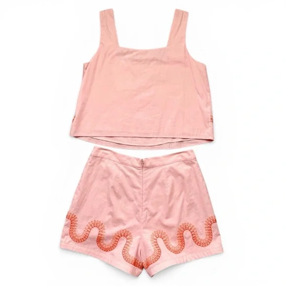 Anna Cate Cotton Embroidered Shorts Set Peach NWT Resort Size Medium - Picture 3 of 13